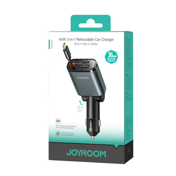 JR CCL07 45W 3 in 1 Retractable Car Charger