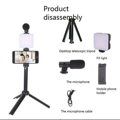 Flexible Phone Tripod with Microphone Filling Light Selfie Vlogging Kit AY 49T
