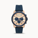 ARMANI EXCHANGE MEN'S CHRONOGRAPH BLUE SILICONE ROSE GOLD DIAL WATCH AX1730